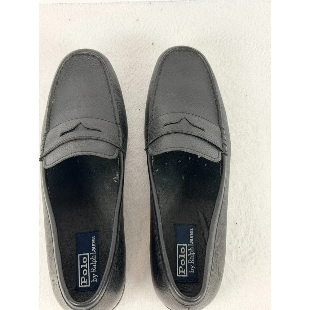 Polo Ralph Lauren Adante Black Leather Penny Loafers Men's Size 12 D Flaking